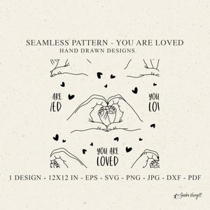 Vous êtes aimé texte motif sans couture SVG PNG DXF lettres mot Cricut fond traceur fichier papier peint naissance nouveau-né arrivée bébé pieds main
