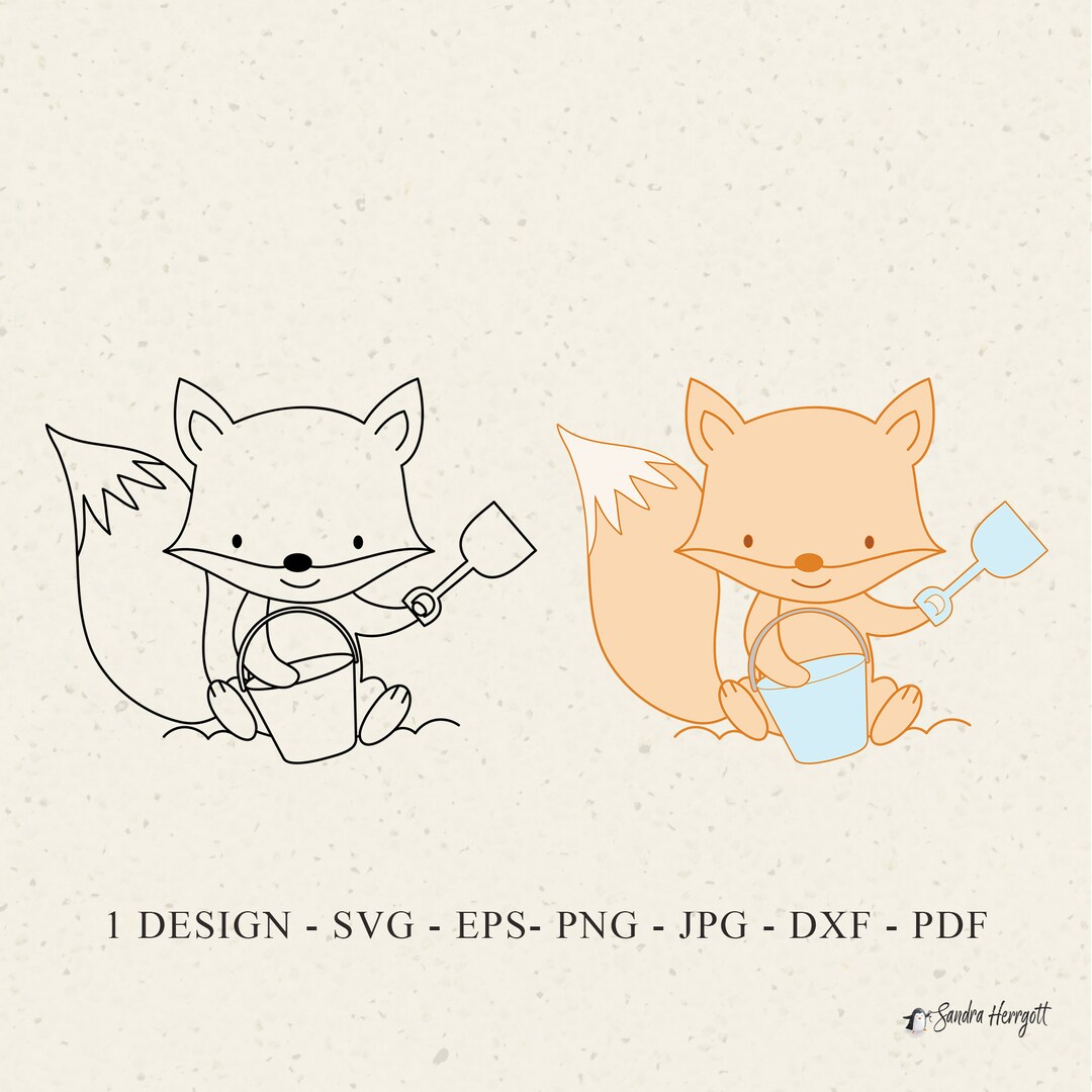 Fox Beach Plotter File Svg Dxf Eps Png Jpg Pdf Cute Baby Cricut Forest ...
