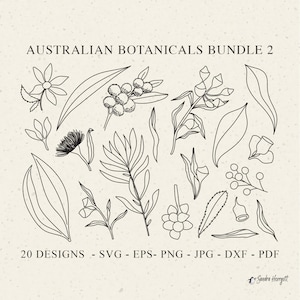 Australian Botanicals Plotter File Svg Dxf Png Eps Jpg Tropical Floral Cricut Greenery Silhouette Vinile File Laser Cut Foglia Clipart Bacca
