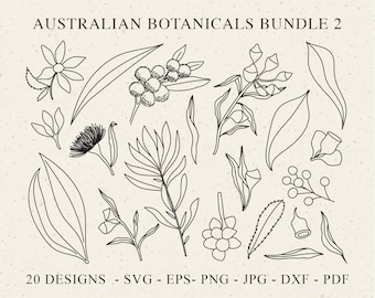 Australische Botanicals Plotterdatei svg Dxf Png Eps Jpg Tropische Blumen Cricut Greenery Silhouette Vinyl Laser Cut Datei Blatt Clipart Beere