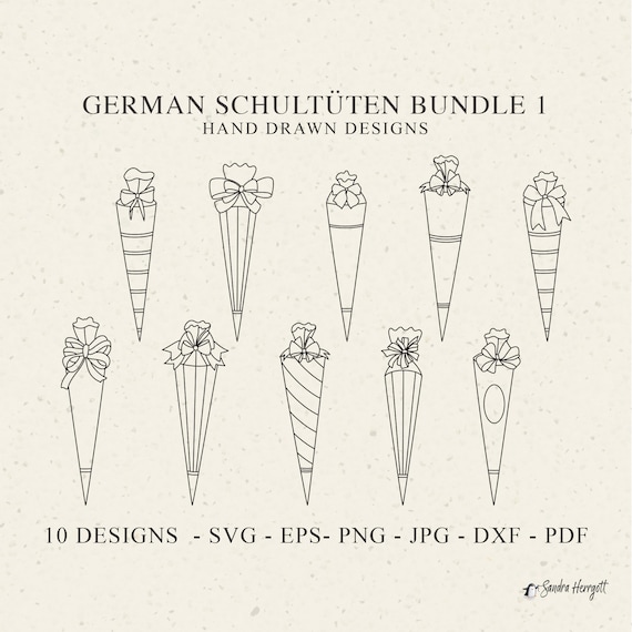 German Schultüte Plotter File Svg Dxf PNG EPS Pdf Jpg Cricut Zuckertüte Schuleinführung Clipart Cute Silhouette Vinyl Laser Cut File Bundle