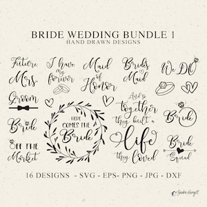Sposa matrimonio plotter file SVG DXF PNG Jpg matrimonio Cricut sposo clipart damigella d'onore vinile file tagliato al laser stencil fai da te damigella d'onore papillon