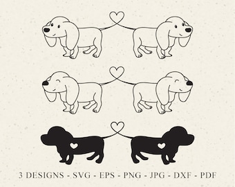Dachshund Couple Plotter File Svg Dxf Png Jpg Pdf Cute Dog Cricut Puppy Silhouette Baby Animal Clipart Dog Lover Vinyl Laser Cut File Pet