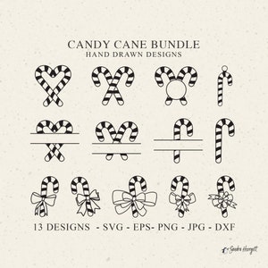 Candy Cane Plotter File Svg Dxf Png Jpg Christmas cricut Split Monogram xmas clipart ornament silhouette cute laser vinyl cut file Bundle