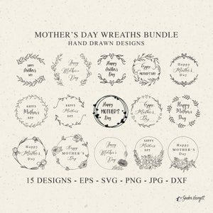 Happy Mother's Day Wreath Plotter File SVG DXF PNG Whimsical Botanical Cricut Sweet Flower Silhouette Floral Clipart cute vinyl cut file