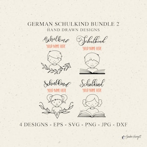 Duitse Schulkind plotterbestand SVG DXF PNG Eps Jpg Cricut boek silhouet schattige jongen meisje clipart naam krans monogram boek