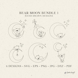 Bear Moon Plotter File Svg Dxf Png Jpg Pdf Baby Animal Cricut Silhouette Clipart Vinyl Laser Cut File sleeping Celestial Sternenkind Stars