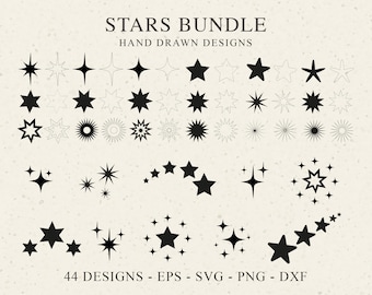 Star Svg Bundle, Sparkling Stars Svg Dxf Png Eps, Star Cut Files, Star Icons, Celestial Cricut, Clipart, Star Silhouette, Star Plotter file