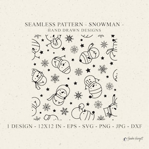 Sneeuwpop naadloze patroon Svg Dxf Png Eps Jpg Winter achtergrond plotter bestand kerst behang clipart schattig vinyl gesneden bestand DIY stencil