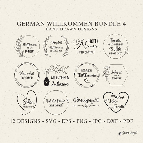 Deutsch Willkommen in unserem Zuhause Plotterdatei Dxf Png Pdf Jpg Lorbeerkranz Cricut Herz Silhouette Vinyl Laser Cut Datei Herzlich Hotel Mama