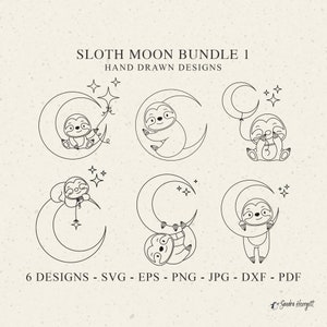 Maan luiaard plotter bestand Svg Dxf Png Jpg Pdf schattige dieren Cricut Baby silhouet jungle clipart vinyl lasergesneden bestand stencil slapen hangen
