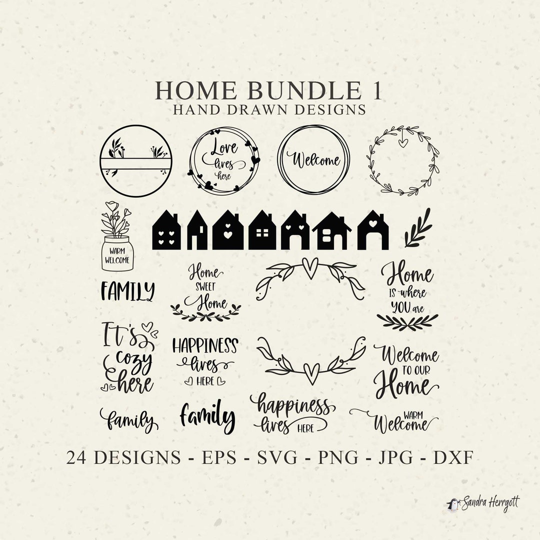 Home Plotter File Svg Dxf Png Eps Jpg House Heart Love Botanical Cricut ...