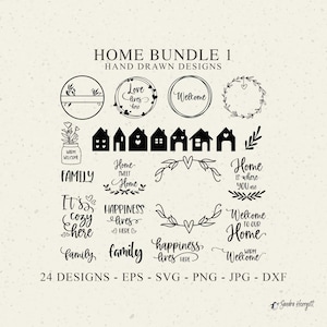 Home Plotter File Svg Dxf Png Eps Jpg Casa Cuore Amore Botanico Cricut Silhouette Ghirlanda Clipart Famiglia Benvenuto Carino Floreale Vinile Tagliato File