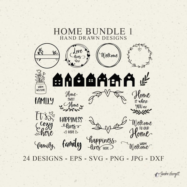 Home Plotter File Svg Dxf Png Eps Jpg House Heart Love Botanical Cricut Silhouette Wreath Clipart Family Welcome Cute Floral Vinyl Cut File