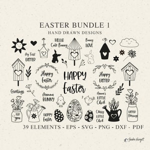Fichier de traceur de Pâques SVG DXF PNG printemps lapin poussin coeur couronne botanique Cricut silhouette téléchargement tracé lot maison d'oiseau bidon d'eau