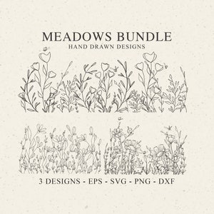 Bundle 3 fichier clipart svg Wildflower Meadows - fichier de coupe botanique, fichier de coupe, feuilles de Silhouette Cricut, nature monogramme Mug Svg, chemise Svg