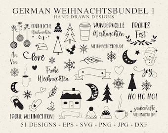 Pliki ploterów świątecznych w języku niemieckim Svg Dxf Png Eps Jpg ozdoba świąteczna Cricut pakiet miłość radość rękawica clipart baner dom płatek śniegu winyl plik do cięcia