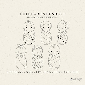 Eingewickeltes Baby Plotterdatei Dxf Png Eps Jpg Pdf Niedliches Kind Cricut Junge Mädchen Clipart Linie Art Silhouette Vinyl Laserschnitt Datei DIY Vorlage