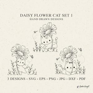 Daisy Flower Cat Plotter Lasergesneden bestand Svg Dxf Png Pdf Jpg botanische Cricut bloemen silhouet Baby dier Clipart Bee Kitty weide monogram