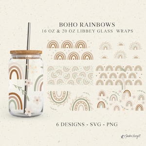 Boho Regenbogen LIBBEY GLASS svg Png 16 & 20 oz Dosen-Cup-Wrap-Design Celestial Cut-Datei Cricut Silhouette Cool Geburtstagsurlaub Retro Blumenspaß