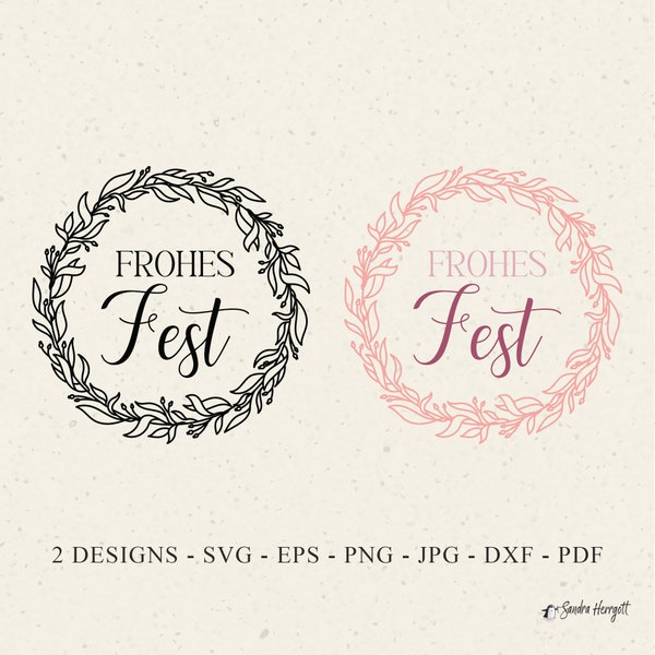 GERMAN Frohes Fest Plotter File Svg Dxf Png Pdf Laurel Wreath Cricut Silhouette Botanical Clipart Vinyl Laser Cut File Merry Christmas Frame