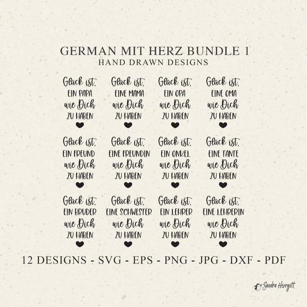 German Glück ist Svg Dxf Png Pdf Jpg Sister Cricut Brother Silhouette Oma Opa Vinyl Laser Cut File Mama Papa Friend Aunt Uncle Candle Tattoo