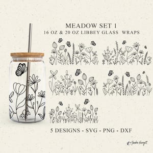 Blumenwiese LIBBEY GLASS svg png 16 & 20 oz Botanische Dose Cup Wrap Design Cut File Cricut Silhouette Floral Wildflower Hochzeit Geburtstag