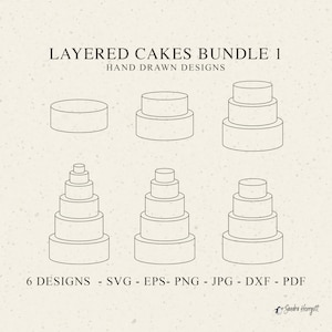 Gelaagde taart plotter bestand Svg Dxf Png Jpg Eps Pdf 2 3 4 5 6 Tier bruiloft laag decor Cricut verjaardagsfeestje silhouet vinyl lasergesneden bestand