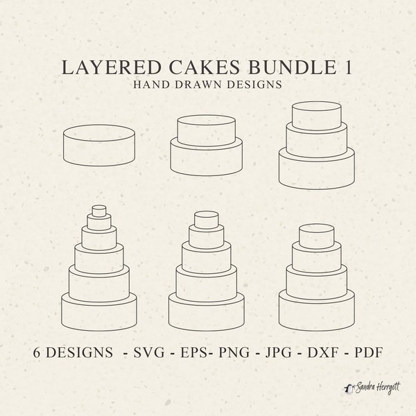 Layered Cake Plotter File Svg Dxf Png Jpg Eps Pdf 2 3 4 5 6 Tier Wedding Layer Decor Cricut Birthday Party Silhouette Vinyl Laser Cut File