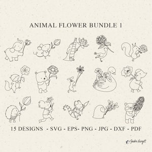 Animal Flower Plotter File Svg Dxf Png Eps Jpg Baby Squirrel Cricut Cute Fox Silhouette Whimsical Swan Clipart Koala Panda Crocodile Penguin
