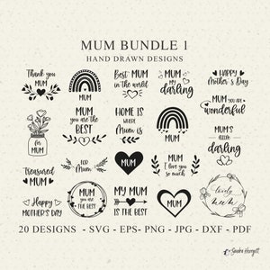 Mum Plotterdatei SVG DXF PNG Botanische Happy Muttertag Blumen Cricut Blume Silhouette Herz Danke Blume Clipart Du bist die Beste