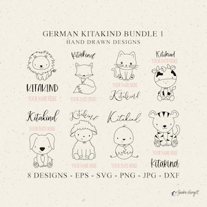 German Kitakind Plotter File Svg Dxf Png Baby Animal Cricut Fox Cat Silhouette Cute Chick Clipart Lion Tiger Sheep Cow Kitty Vinyl Cut File