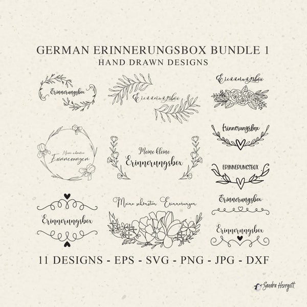 German Erinnerungsbox Plotter File SVG DXF PNG Eps Jpg Botanical Erinnerung Cricut Wreath Silhouette Floral Clipart Flower Vinyl Cut File