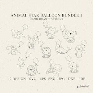 Niedliches Tier Stern Ballon PlotterdateiSvg Dxf Png Baby Hase Cricut Löwe Silhouette Fuchs Clipart Wale Schildkröte Pinguin Koala Faultier Ente Affe
