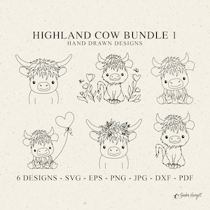 Bébé vache Highland traceur fichier Svg Dxf Png Jpg Cricut Silhouette animale jungle Clipart vinyle découpé au Laser fichier bricolage pochoir yak endormi