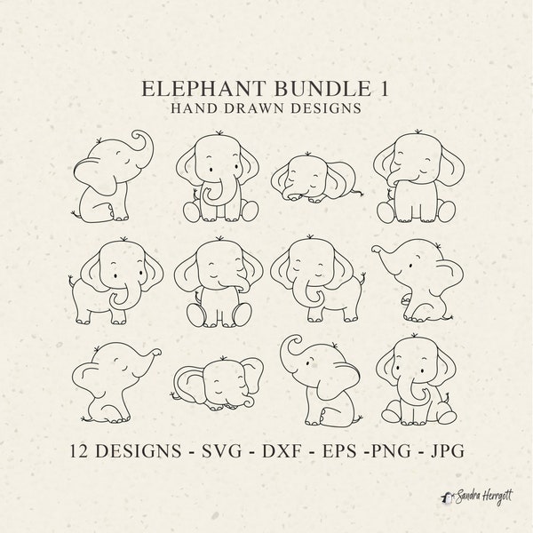 Bébé éléphant traceur fichier Svg Dxf Png Jpg Safari Cricut Silhouette animale mignon Clipart vinyle découpé au laser fichier pochoir bricolage modèle de couchage