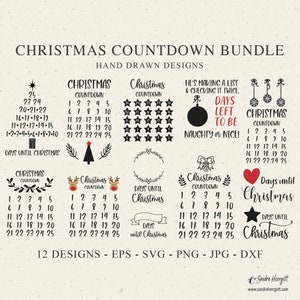 Bundle SVG compte à rebours de Noël, svg de Noël, Noël calendrier de l'Avent svg, svg de la journée jusqu'à Noël, couronne de Noël Svg, bannière Svg