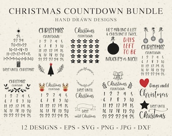 Christmas Countdown Plotter File svg dxf eps png jpg xmas advent calendar Cricut, Days until Christmas  Silhouette Clipart Laser Template