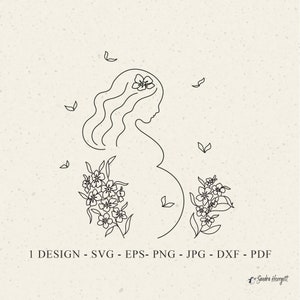Schwangere Frau Plotterdatei svg Dxf PNG Png Pdf Mutterschaft Cricut Schwangerschaft Silhouette Mum to be Vinyl Laser Cut File Forget me not Blossom