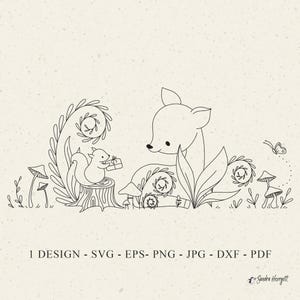 Cerf écureuil champignon fichier Svg Dxf Png Eps Jpg Woodland Cricut botanique Silhouette bébé forêt animaux Clipart vinyle découpé au Laser fichier