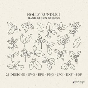 File di plotter Holly Svg Dxf Png Eps Jpg Jpg Natale Cricut Natale Silhouette Inverno Botanico clipart Verde Vinile File di taglio laser Pianta