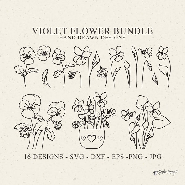 Violet Flower Plotter File Svg Dxf PNG EPS Jpg February Birth Month Floral Cricut Wildflower Silhouette Botanical Vinyl Cut File Plant Pot