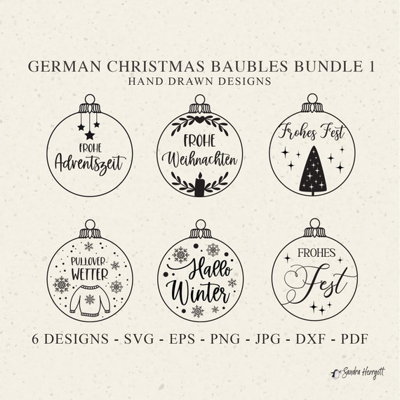 GERMAN Christmas Bauble Plotter File Svg Dxf Png Jpg Eps Hello Winter Cricut xmas Clipart Laser Cut Template Silhouette Home Decor Design