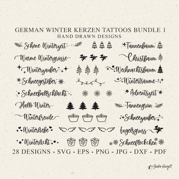 GERMAN Winter Candle Tattoo, A4 PDF Template, Christmas Plotter File Svg Dxf Png Jpg Eps Cricut Silhouette Laser Cut Template Stick Candle