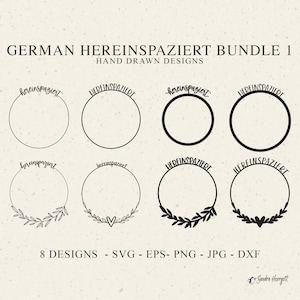 Duitse Hereinspaziert plotter bestand SVG DXF PNG lauwerkrans monogram huis botanische Cricut silhouet familie clipart vinyl cut bestand sticker