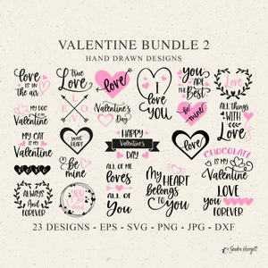 Valentinstag SVG Bundle Blätter Kranz Banner Cricut Liebe Herz Silhouette Download Plotten Bundle Clipart Plotterdateien xoxo Clipart DXF PNG