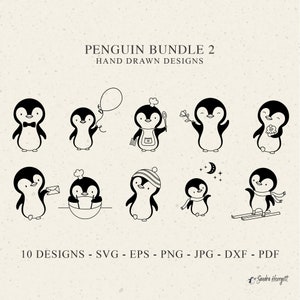 Arquivo de plotter de pinguim fofo Svg Dxf Png Eps Jpg Pdf Inverno Cricut Bebê Animal Clipart Silhueta Natal Vinil Arquivo de corte a laser Esqui Assando
