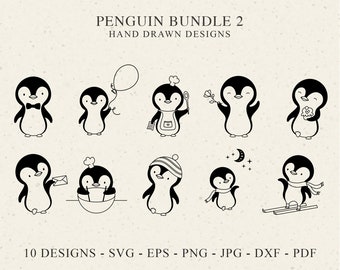 Cute Penguin Plotter File Svg Dxf Png Eps Jpg Pdf Winter Cricut Baby Animal Clipart Silhouette Christmas Vinyl Laser Cut File Skiing Baking