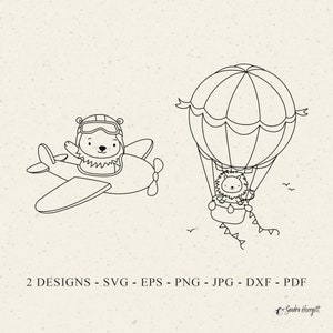 Lion Balloon Plane Plotterfile Svg Png Dxf Jpg Pdf Eps Cute Jungle Animal Cricut Whimsical Clipart Vinyl Laser Cut File Silhouette Stencil