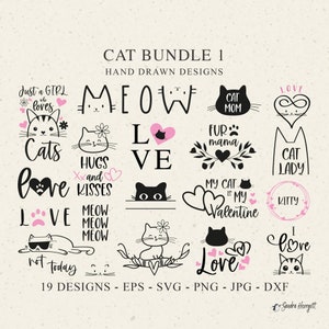 Cute Cat Plotter File SVG DXF PNG Kitty Lady Florals Cricut Brother Canvas Silhouette Download Baby Animal Love Flower Kitten Clipart Meow